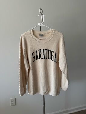 MV Sport Cream Crewneck Sweatshirt with Black Saratoga Lettering